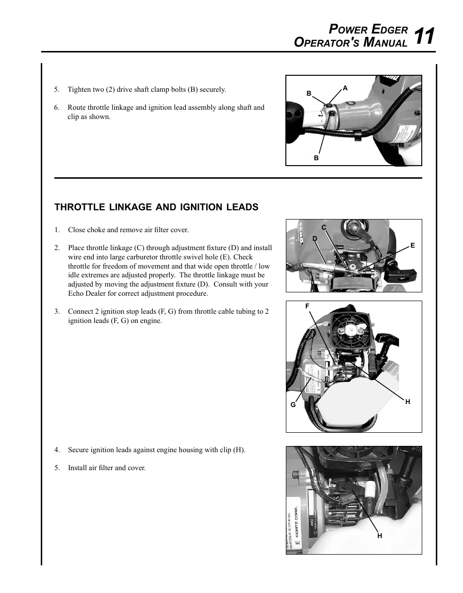 Throttle linkage and ignition leads | Echo POWER EDGER PE-265 User Manual | Page 11 / 32