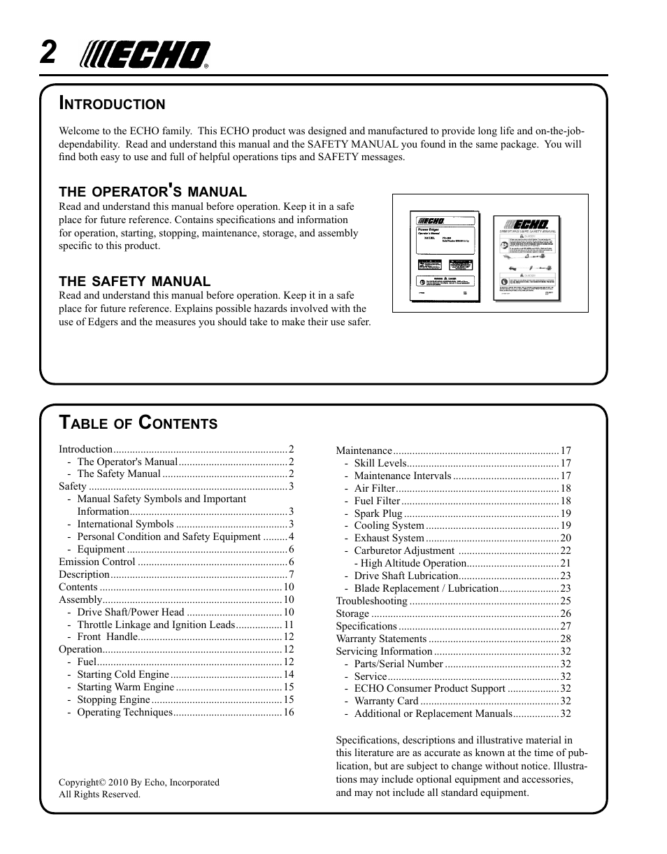 Echo POWER EDGER PE-265 User Manual | Page 2 / 32