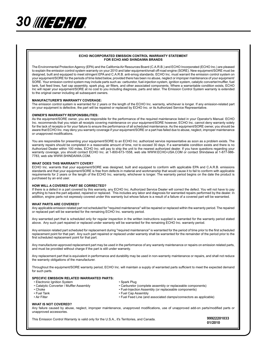 Echo POWER EDGER PE-265 User Manual | Page 30 / 32