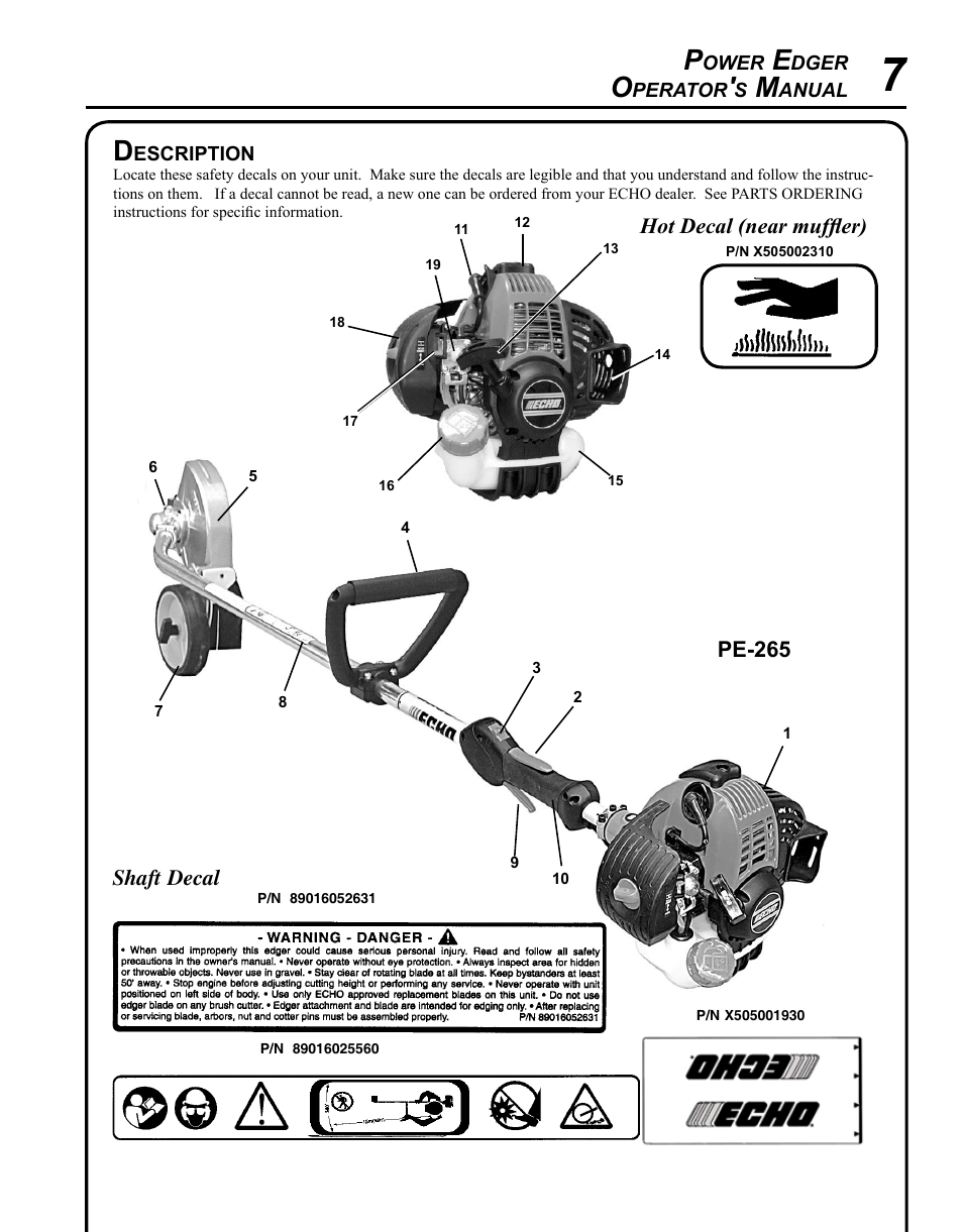 Description | Echo POWER EDGER PE-265 User Manual | Page 7 / 32