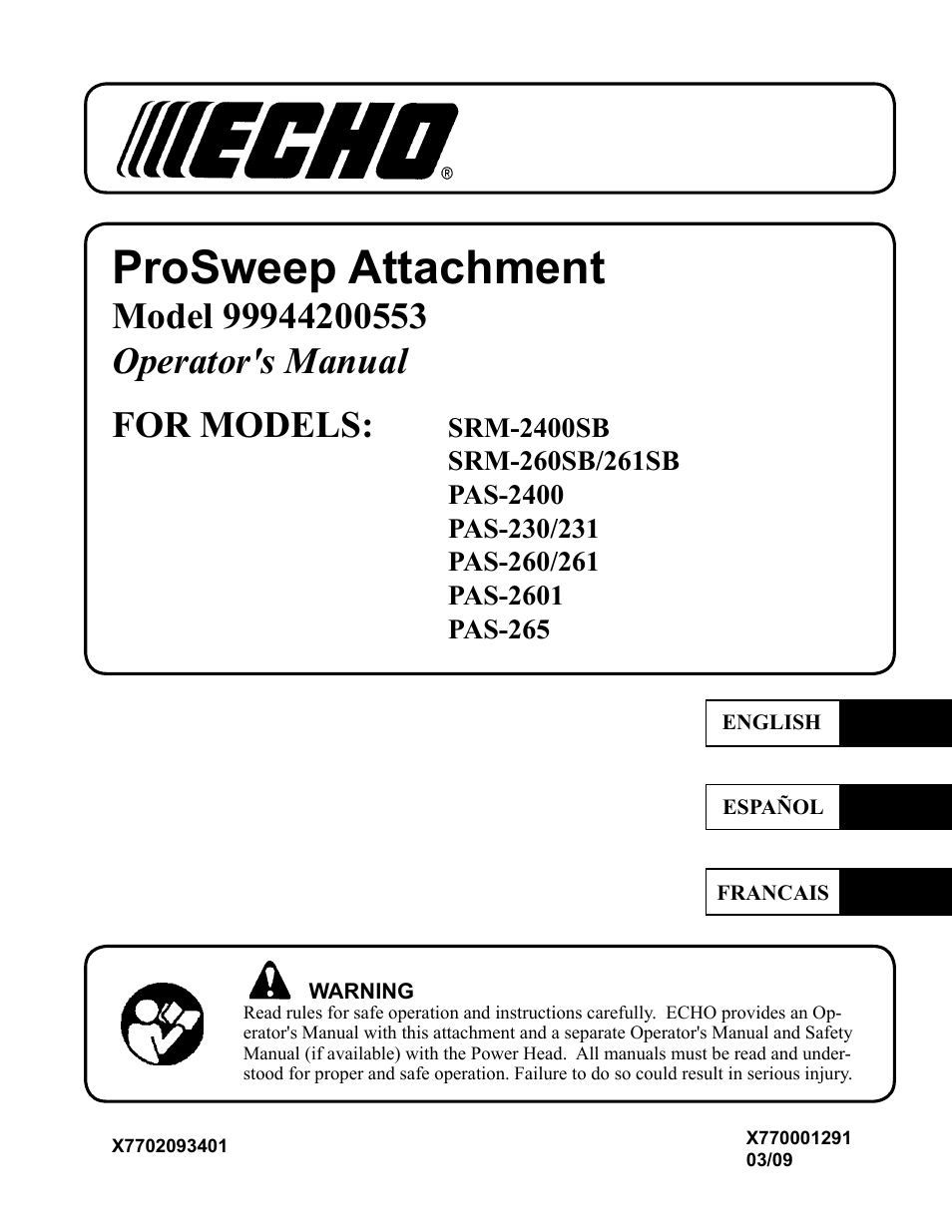 Echo 99944200553 User Manual | 16 pages