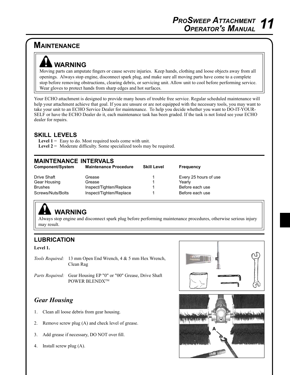 Maintenance, Lubrication | Echo 99944200553 User Manual | Page 11 / 16