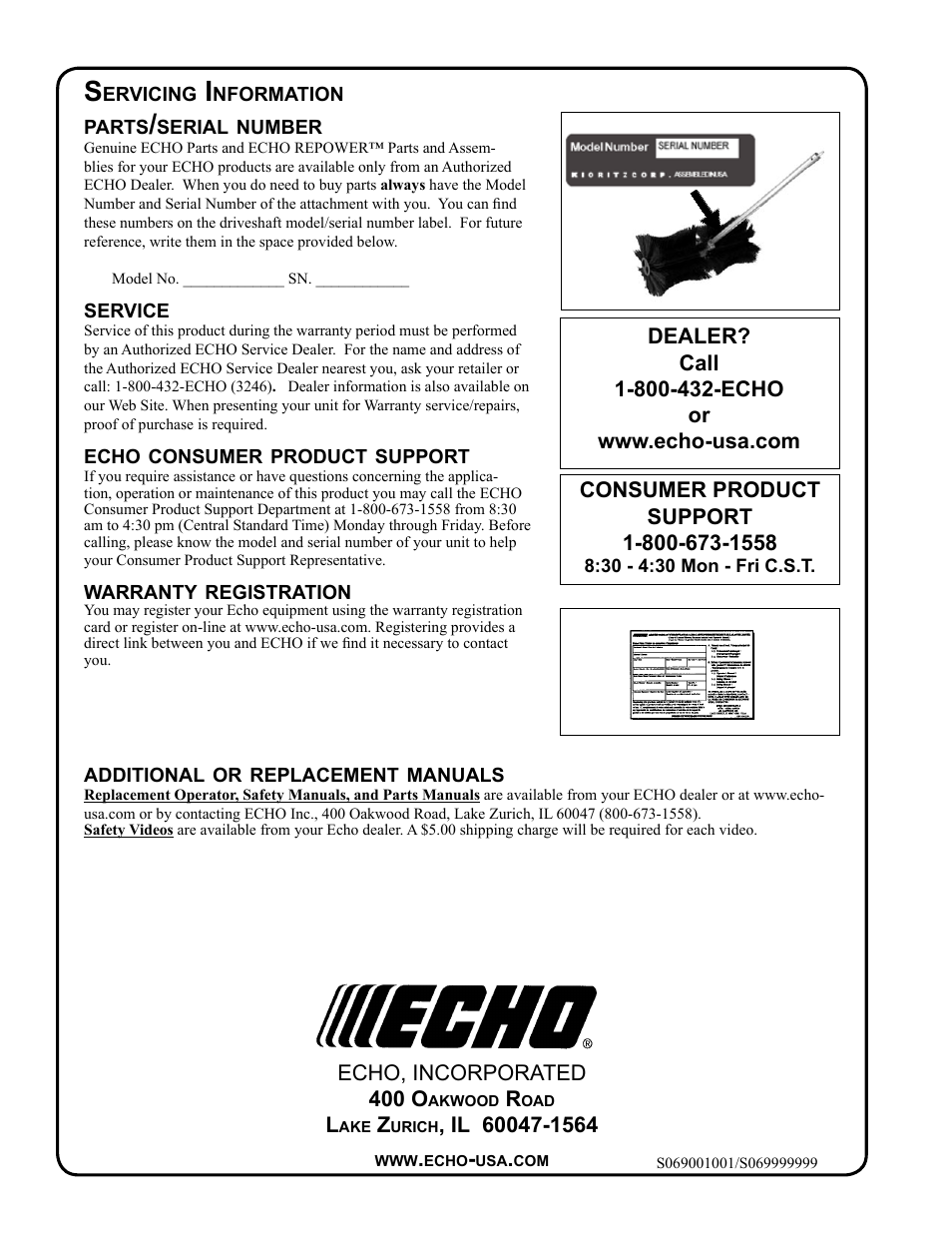 Servicing information | Echo 99944200553 User Manual | Page 16 / 16