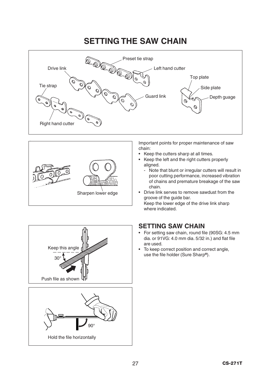 Setting the saw chain, Setting saw chain | Echo CS-271T User Manual | Page 29 / 36