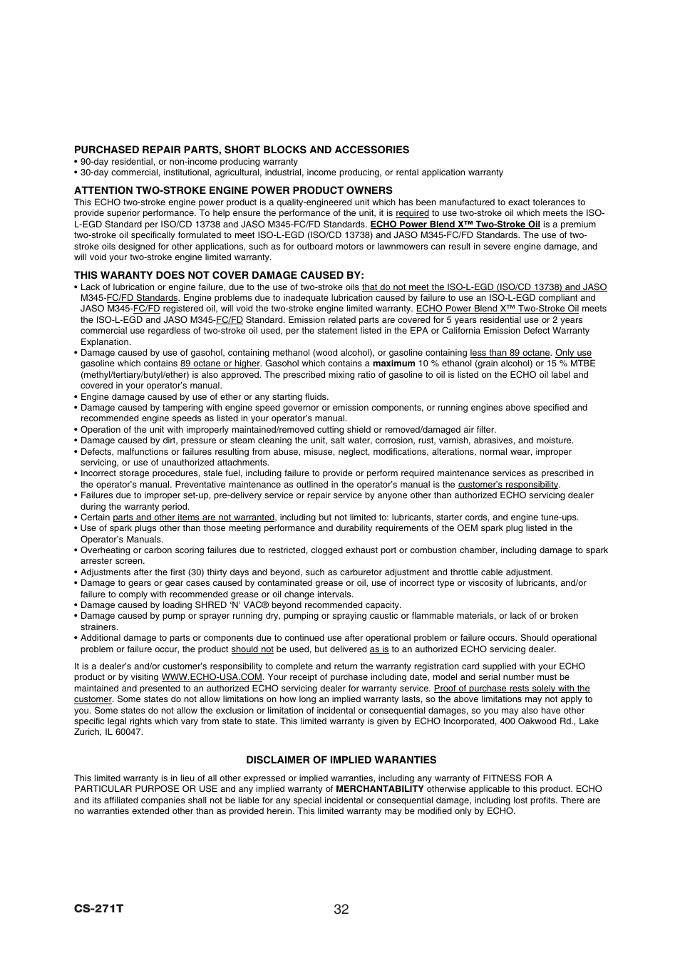 Echo CS-271T User Manual | Page 34 / 36