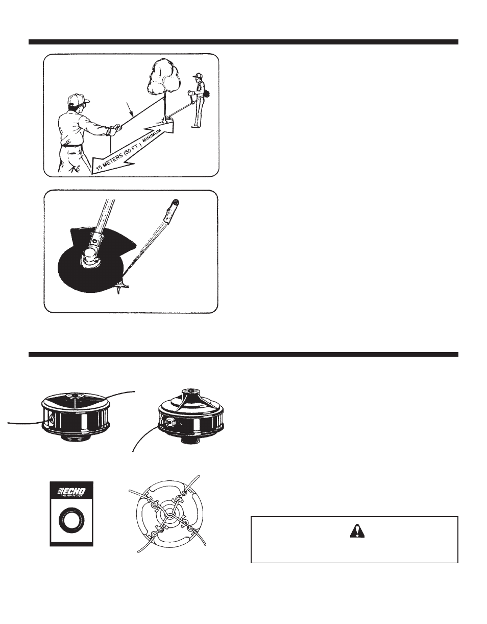 Echo attachments & accessories, Echomatic, Nylon cutting line heads | Warning danger | Echo BRUSHCUTTER User Manual | Page 24 / 28