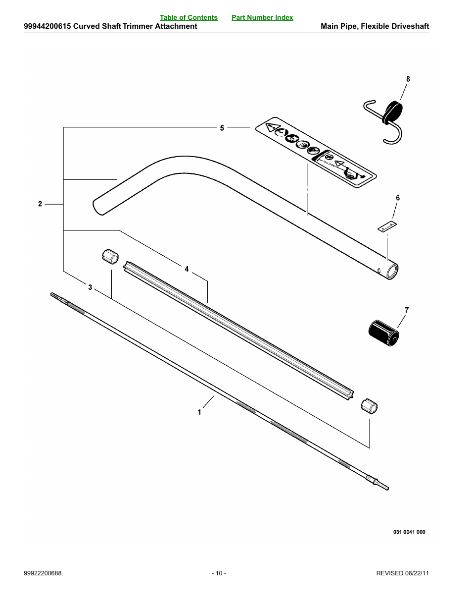 Main pipe, flexible driveshaft | Echo 99944200615 User Manual | Page 10 / 14