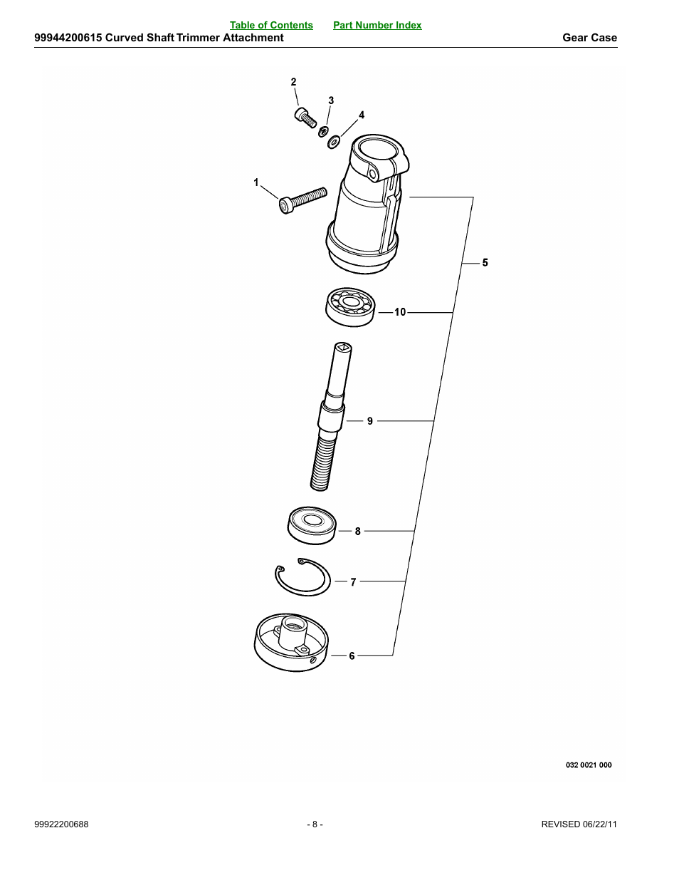 Gear case | Echo 99944200615 User Manual | Page 8 / 14