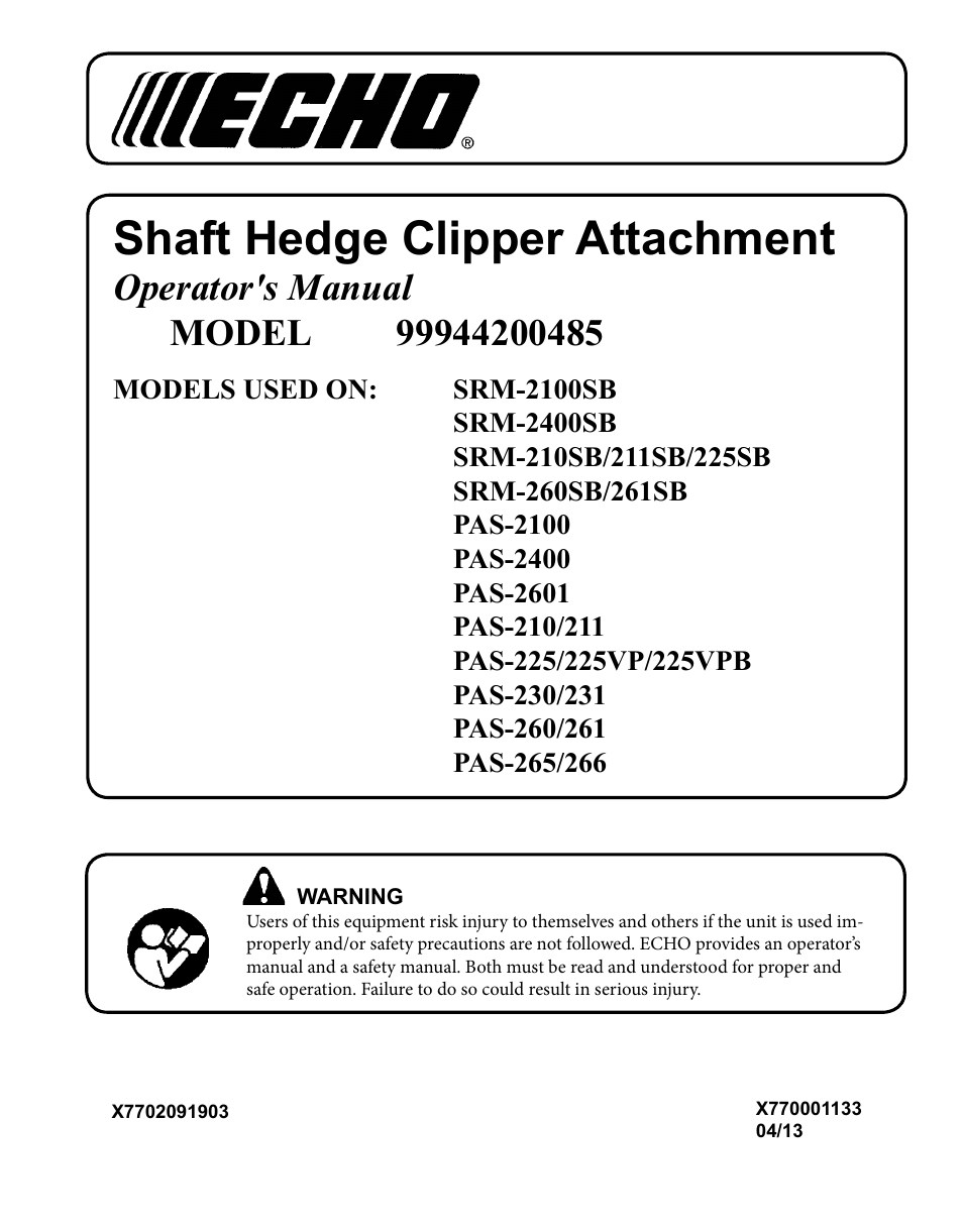 Echo 99944200485 User Manual | 20 pages