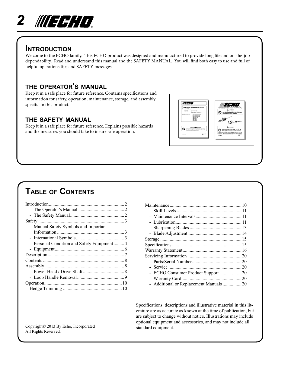 Echo 99944200485 User Manual | Page 2 / 20