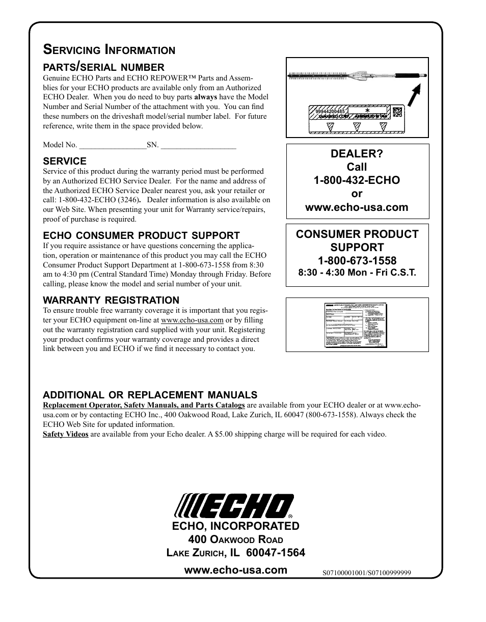 Echo 99944200485 User Manual | Page 20 / 20