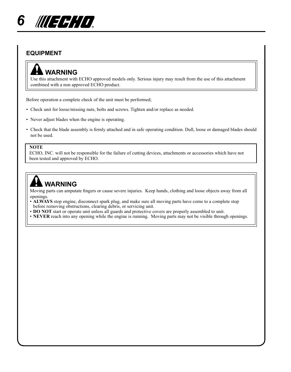 Echo 99944200485 User Manual | Page 6 / 20