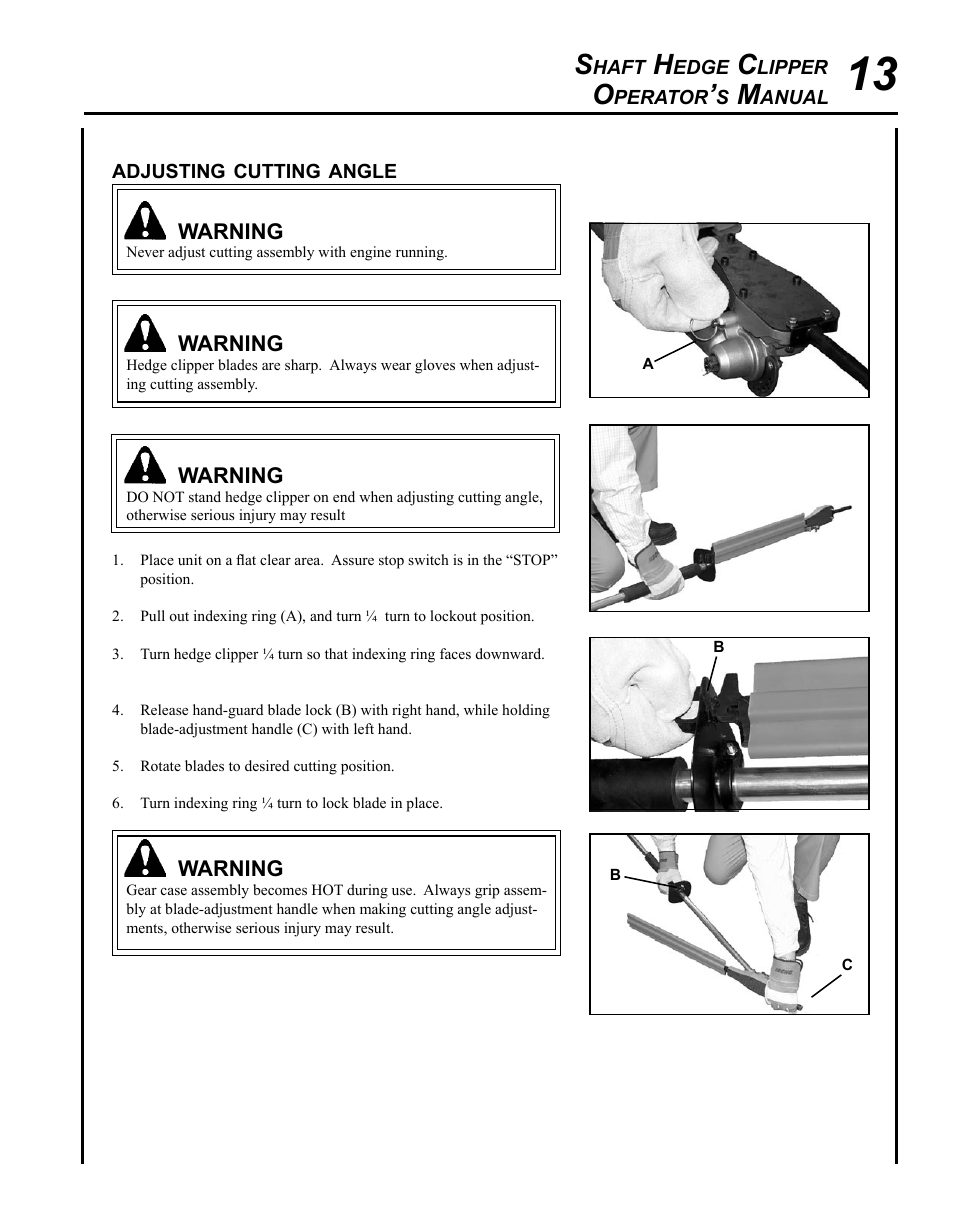 Adjusting cutting angle | Echo SHAFT HEDGE CLIPPER HCA-265 User Manual | Page 13 / 32