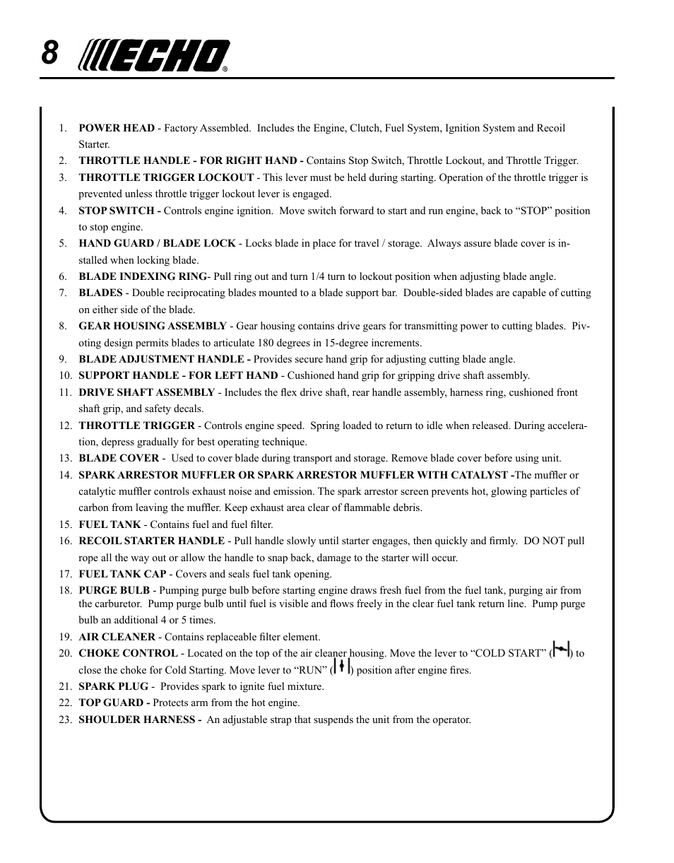 Echo SHAFT HEDGE CLIPPER HCA-265 User Manual | Page 8 / 32