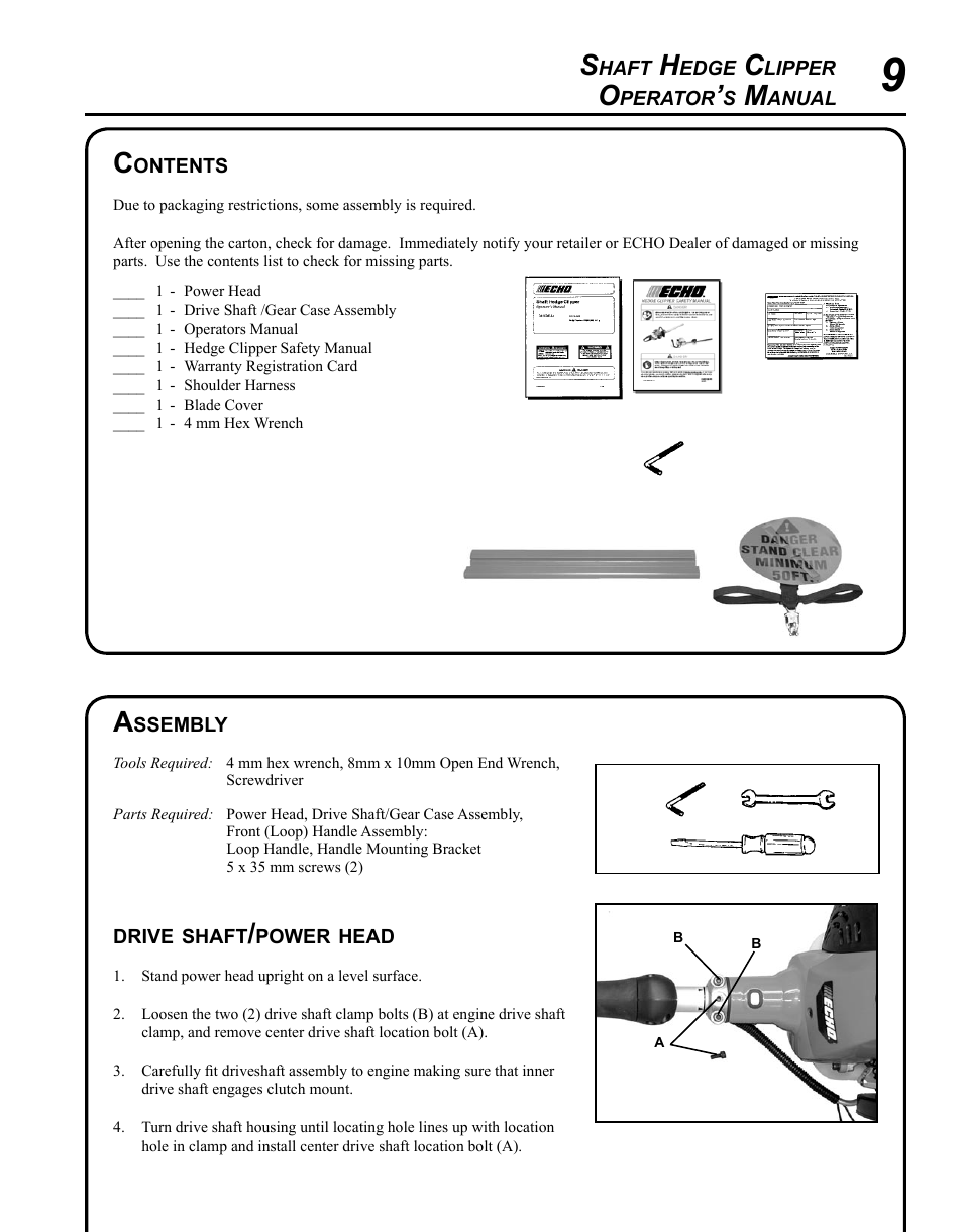 Echo SHAFT HEDGE CLIPPER HCA-265 User Manual | Page 9 / 32