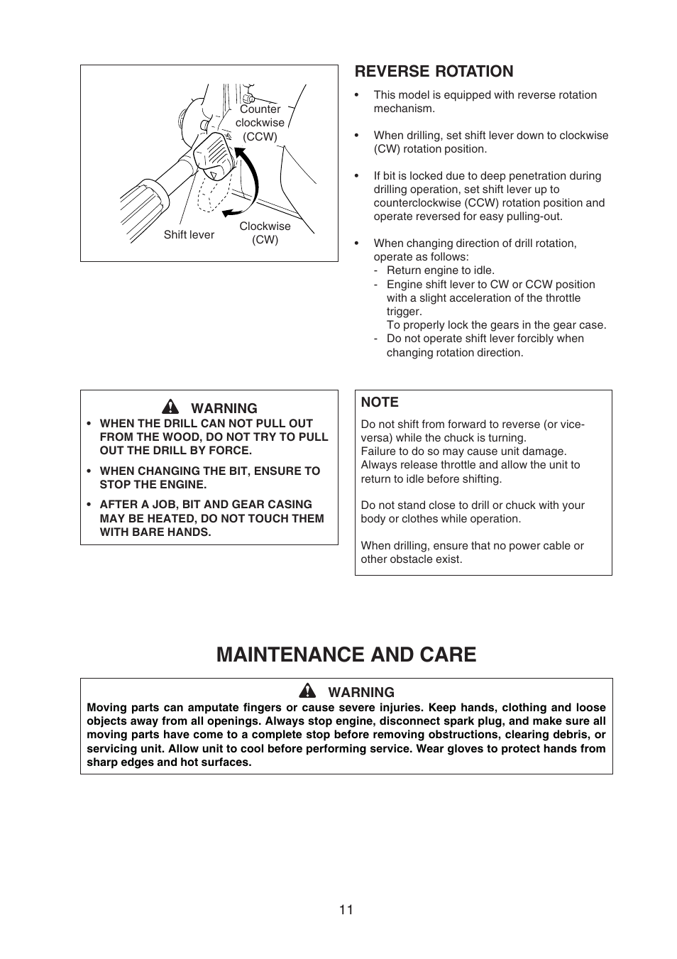 Maintenance and care, Reverse rotation | Echo X750409-3607 User Manual | Page 13 / 22