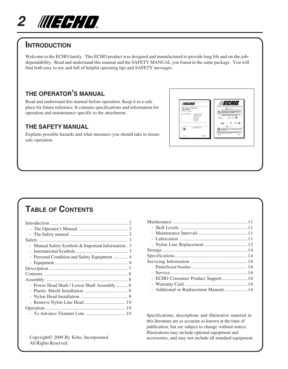 Echo TRIMMER ATTACHMENT PAS-265 User Manual | Page 2 / 16