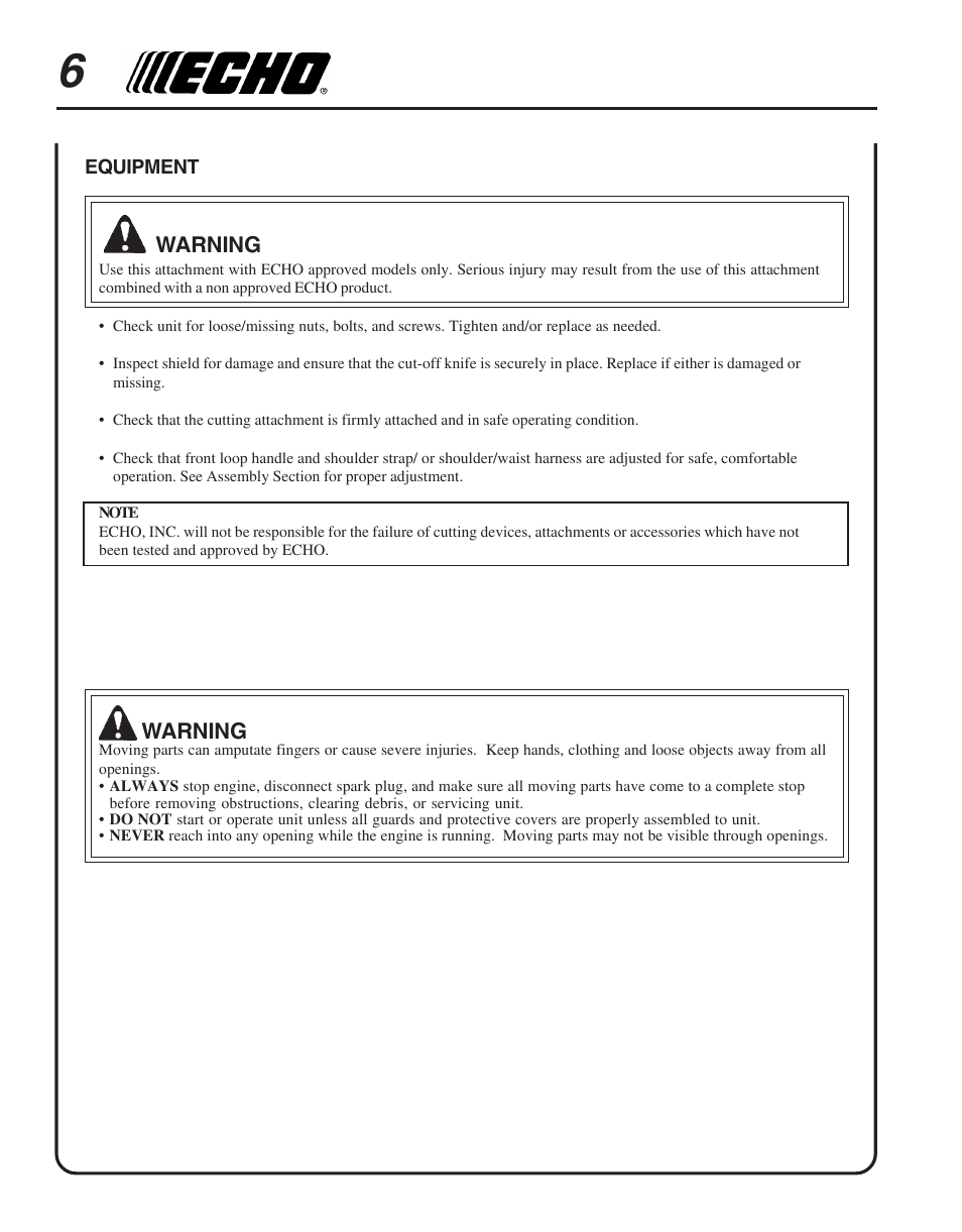 Echo TRIMMER ATTACHMENT PAS-265 User Manual | Page 6 / 16