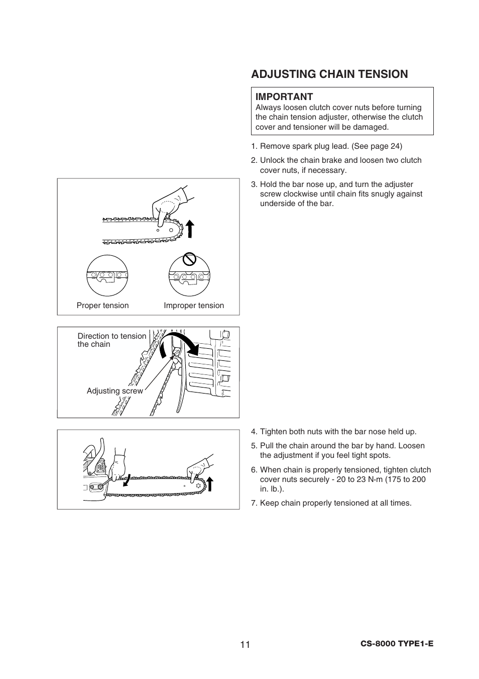 Adjusting chain tension | Echo CS-8000 TYPE1-E User Manual | Page 13 / 34