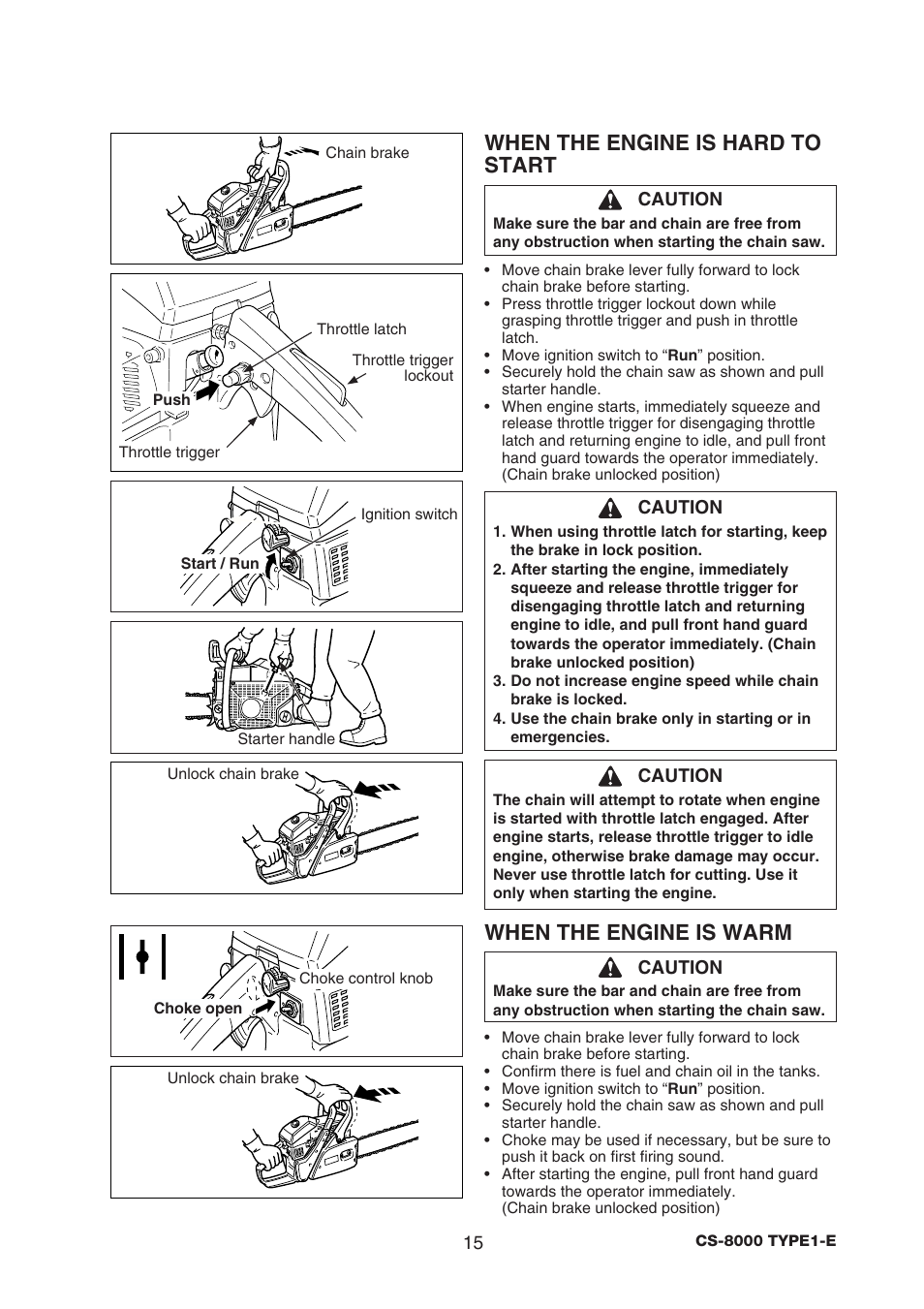 When the engine is hard to start, When the engine is warm | Echo CS-8000 TYPE1-E User Manual | Page 17 / 34