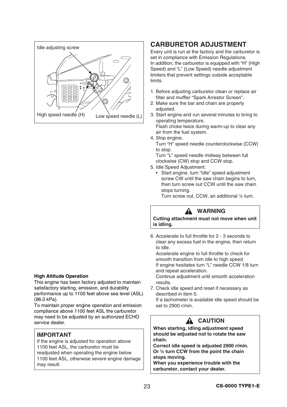 Carburetor adjustment | Echo CS-8000 TYPE1-E User Manual | Page 25 / 34