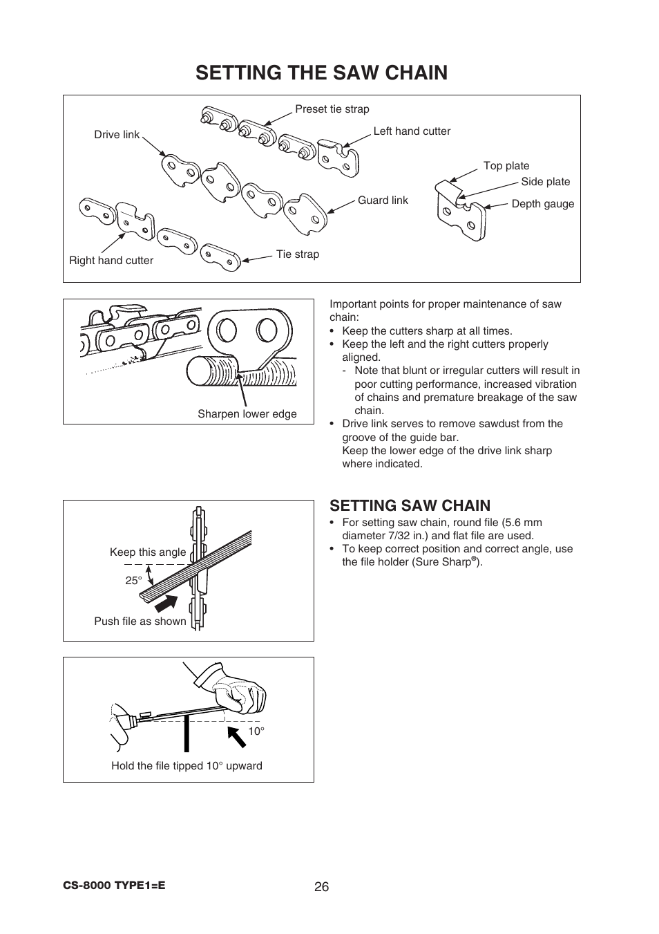 Setting the saw chain, Setting saw chain | Echo CS-8000 TYPE1-E User Manual | Page 28 / 34