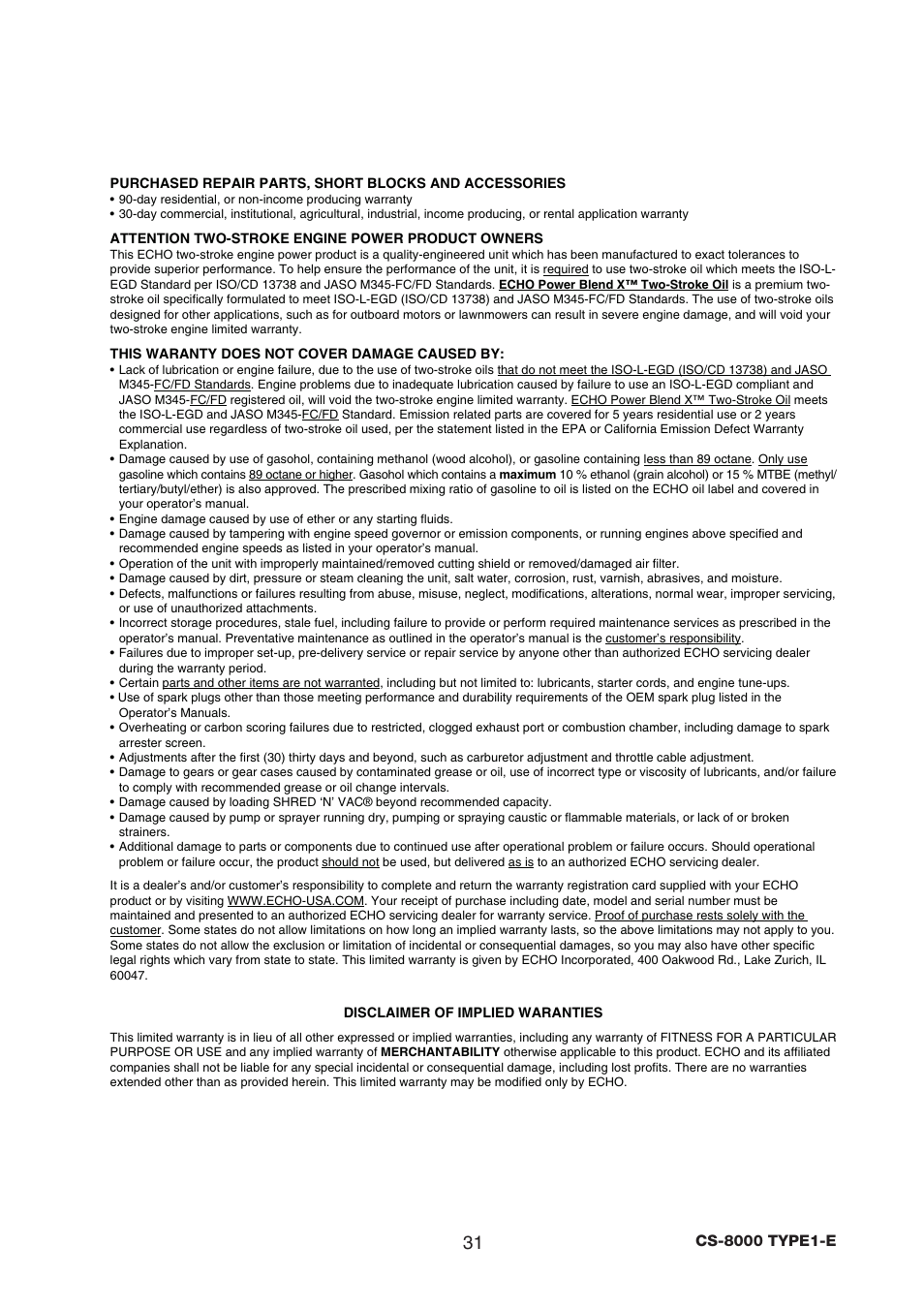 Echo CS-8000 TYPE1-E User Manual | Page 33 / 34