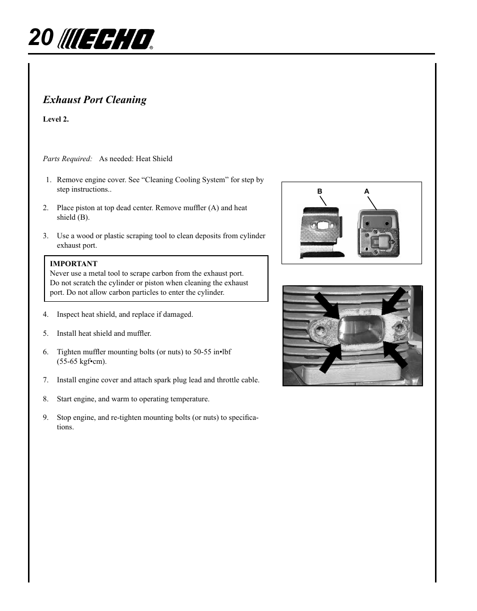 Exhaust port cleaning | Echo WP-1000 User Manual | Page 20 / 32