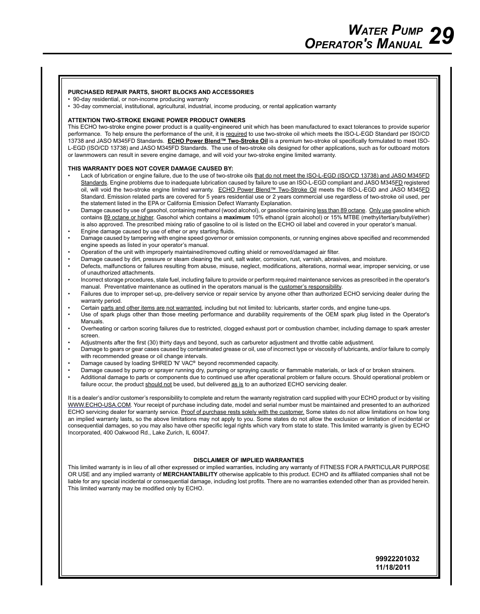 Ater, Perator, Anual | Echo WP-1000 User Manual | Page 29 / 32