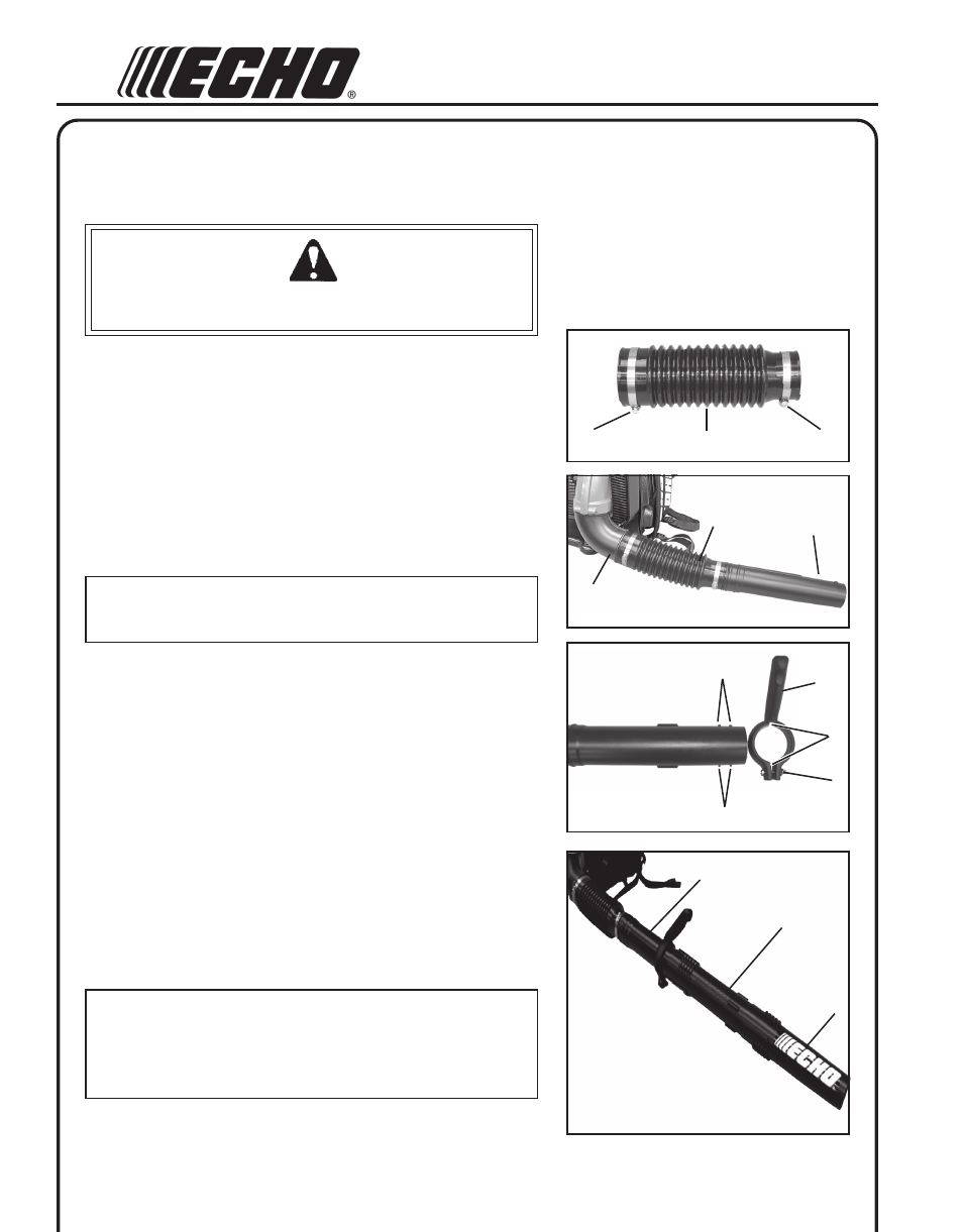Assembly, Install blower pipes / stick handle, Pb-755h warning danger | Echo PB-755T User Manual | Page 12 / 28