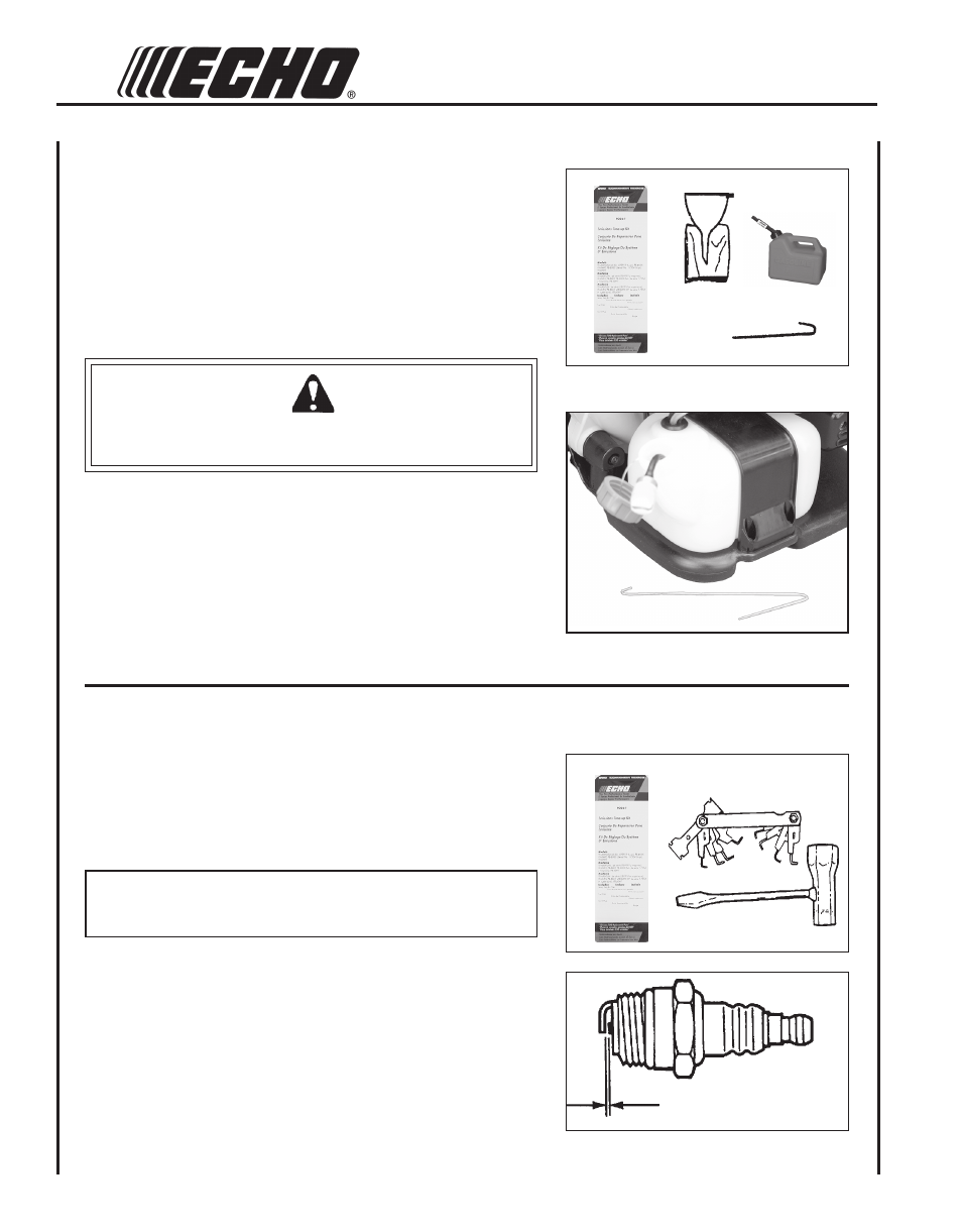 Fuel filter, Spark plug, Warning danger | Echo PB-755T User Manual | Page 20 / 28