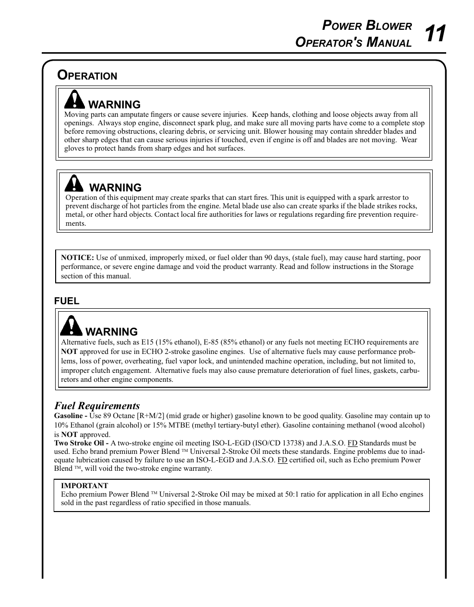 Operation, Fuel | Echo PB-265L User Manual | Page 11 / 28