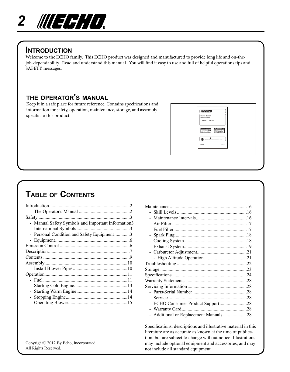Echo PB-265L User Manual | Page 2 / 28
