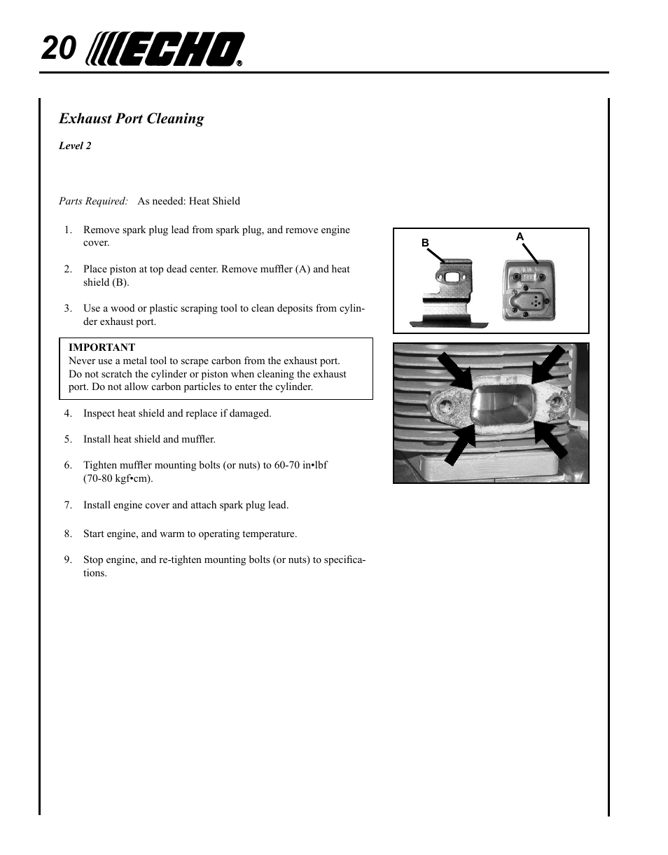 Exhaust port cleaning | Echo PB-265L User Manual | Page 20 / 28