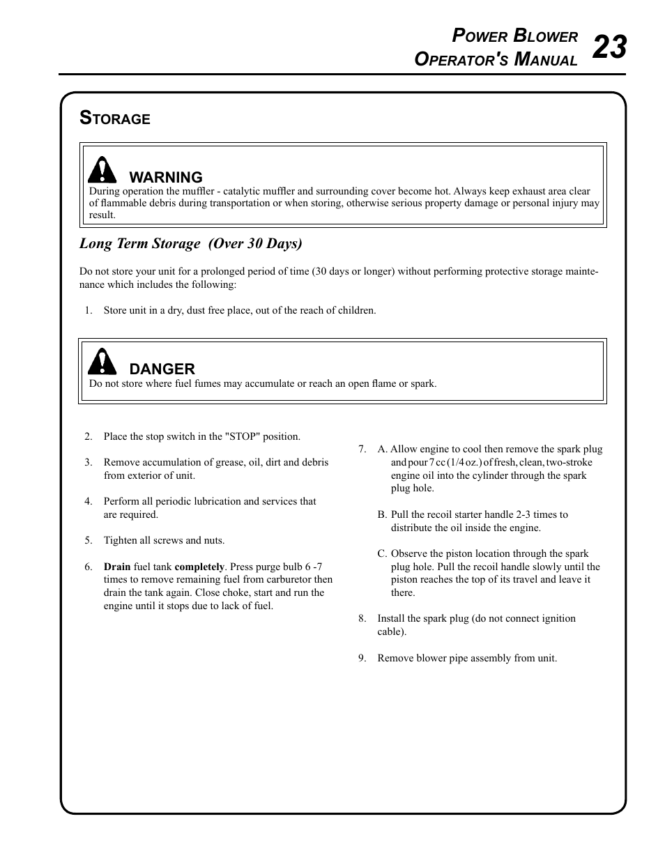 Storage | Echo PB-265L User Manual | Page 23 / 28