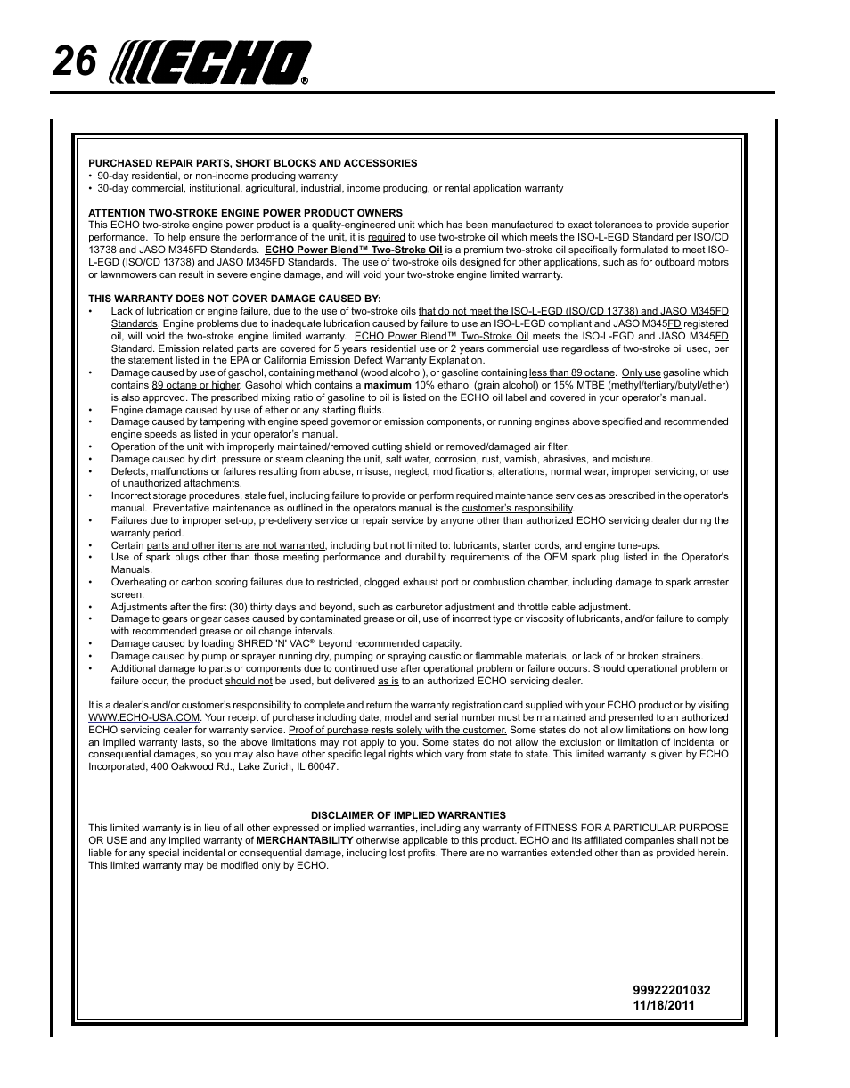 Echo PB-265L User Manual | Page 26 / 28