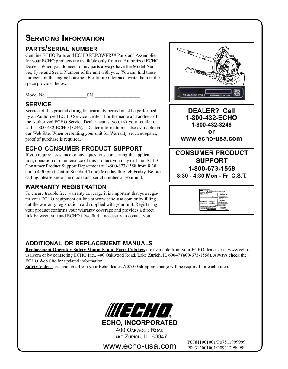 Servicing information | Echo PB-265L User Manual | Page 28 / 28