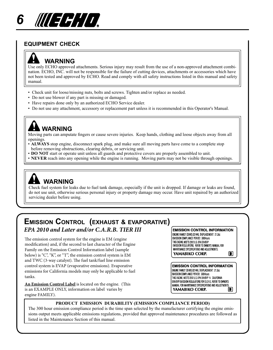 Emission control (exhaust & evaporative) | Echo PB-265L User Manual | Page 6 / 28