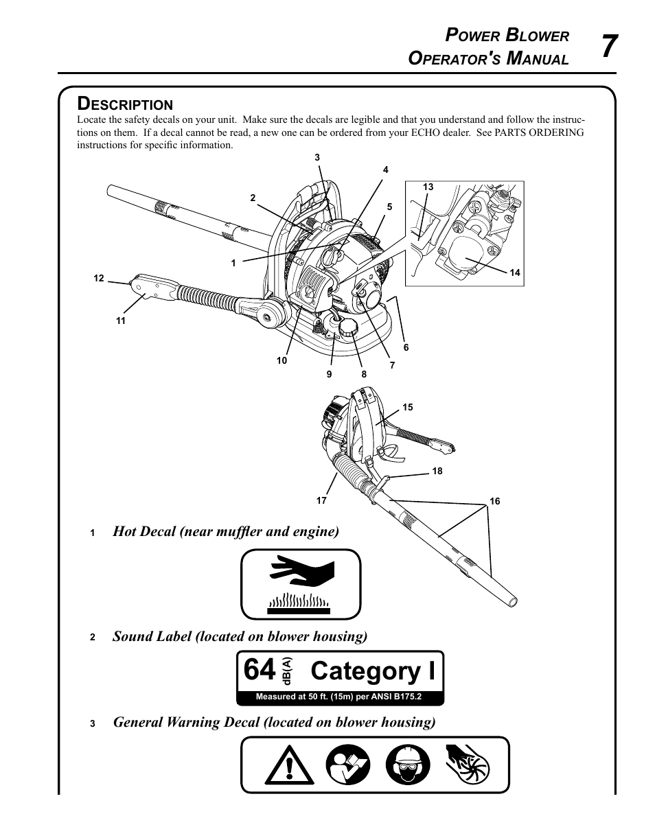 Description, Category i | Echo PB-265L User Manual | Page 7 / 28