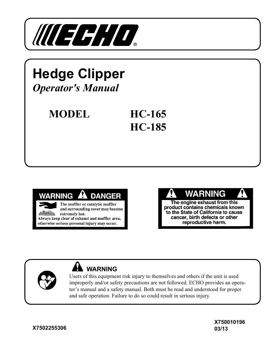 Echo HC-185 User Manual | 32 pages