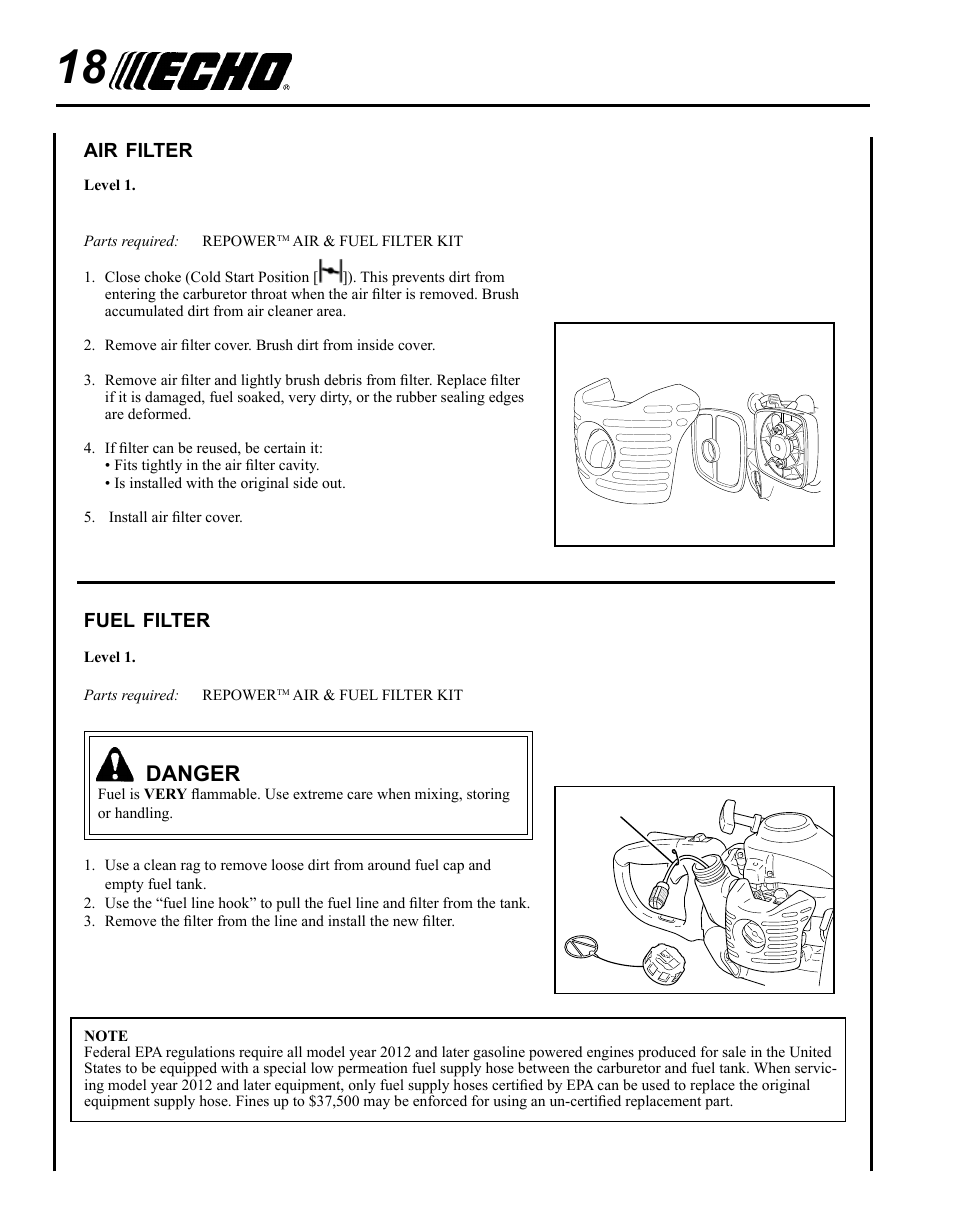 Danger | Echo HC-185 User Manual | Page 18 / 32