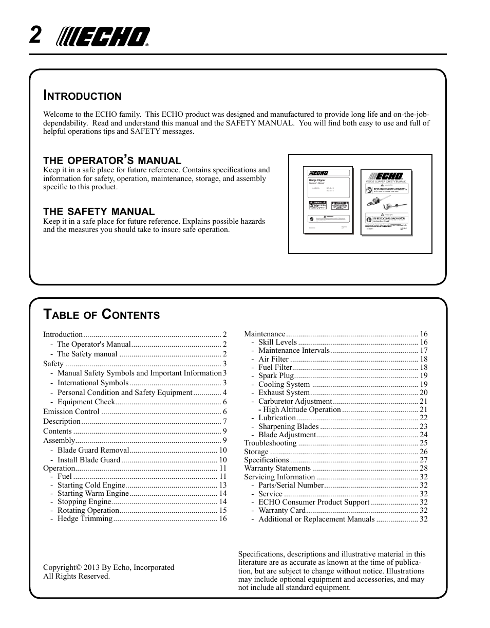 Echo HC-185 User Manual | Page 2 / 32