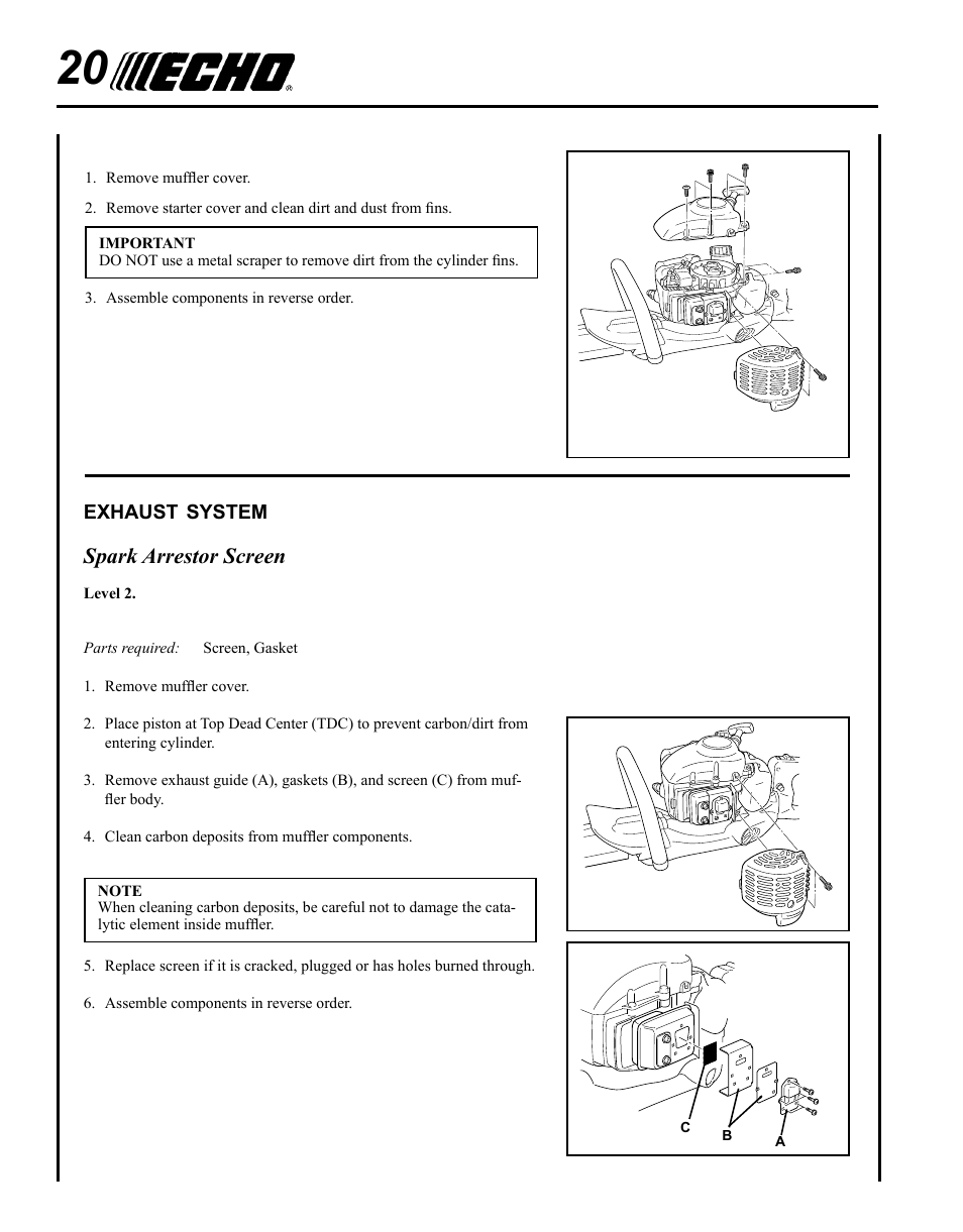 Spark arrestor screen | Echo HC-185 User Manual | Page 20 / 32