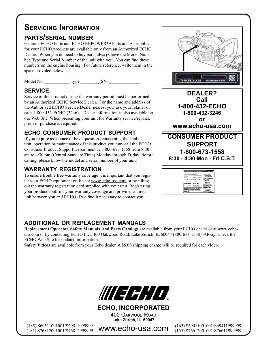 Echo HC-185 User Manual | Page 32 / 32