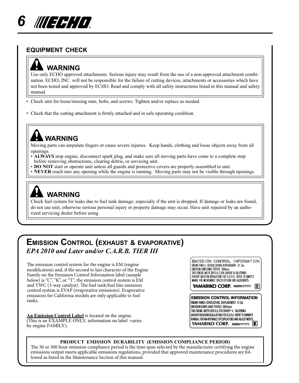 Echo HC-185 User Manual | Page 6 / 32