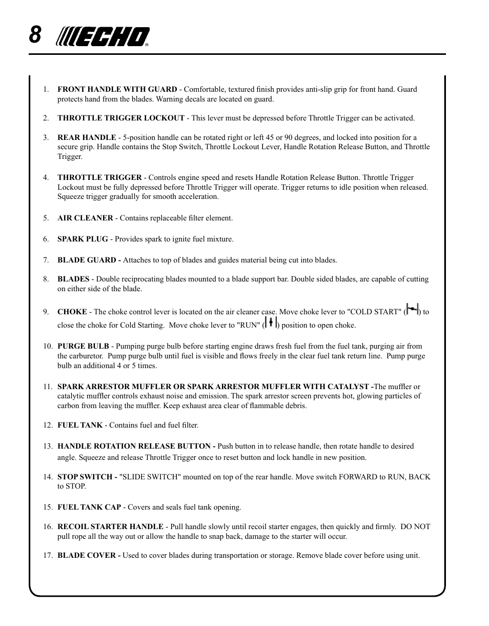 Echo HC-185 User Manual | Page 8 / 32