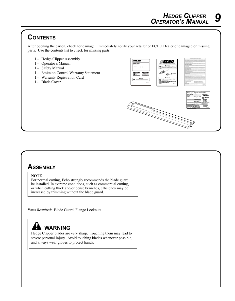 Warning | Echo HC-185 User Manual | Page 9 / 32