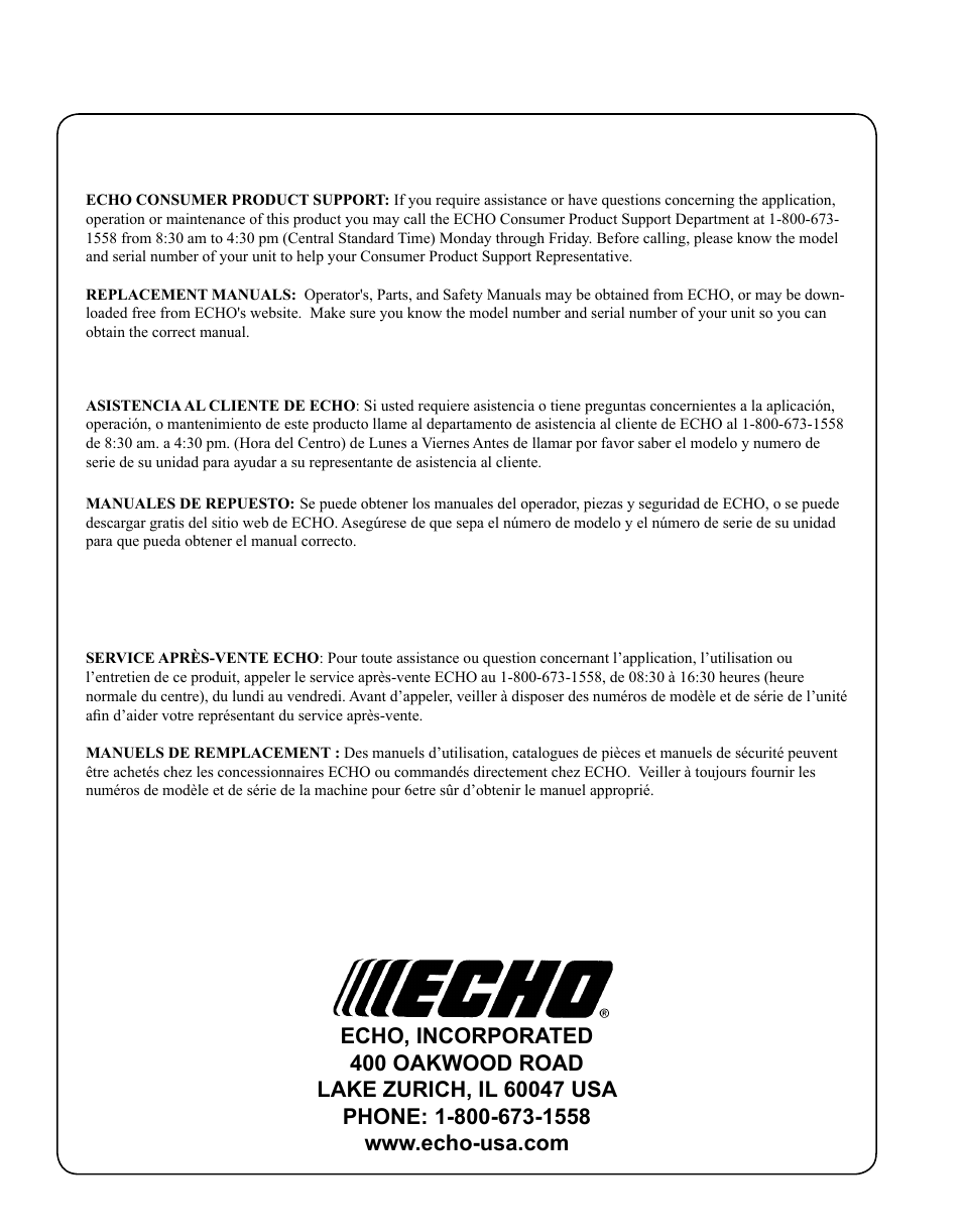 Echo X767000193 User Manual | Page 24 / 24