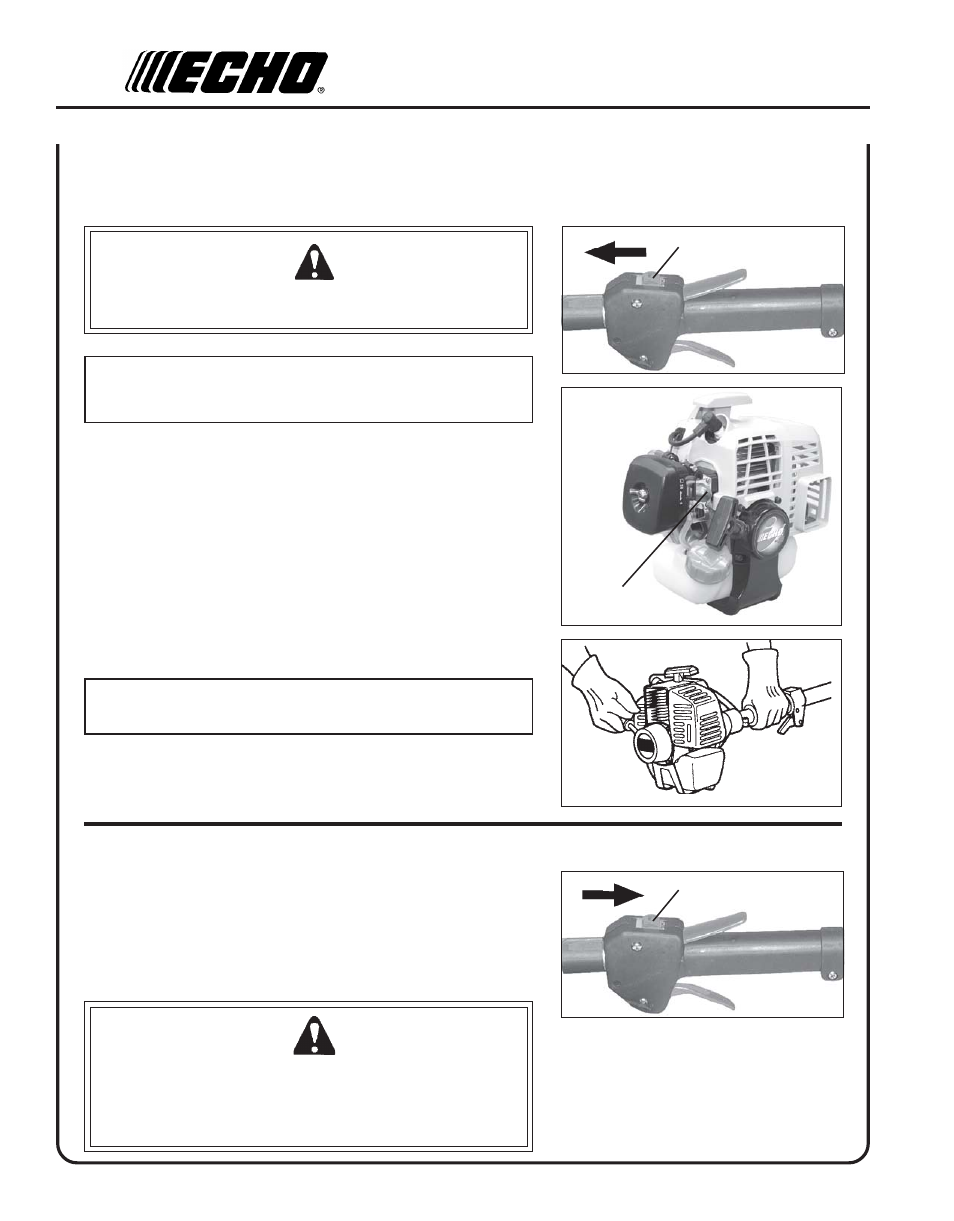 Starting warm engine, Stopping engine | Echo SRM-210SB User Manual | Page 16 / 32