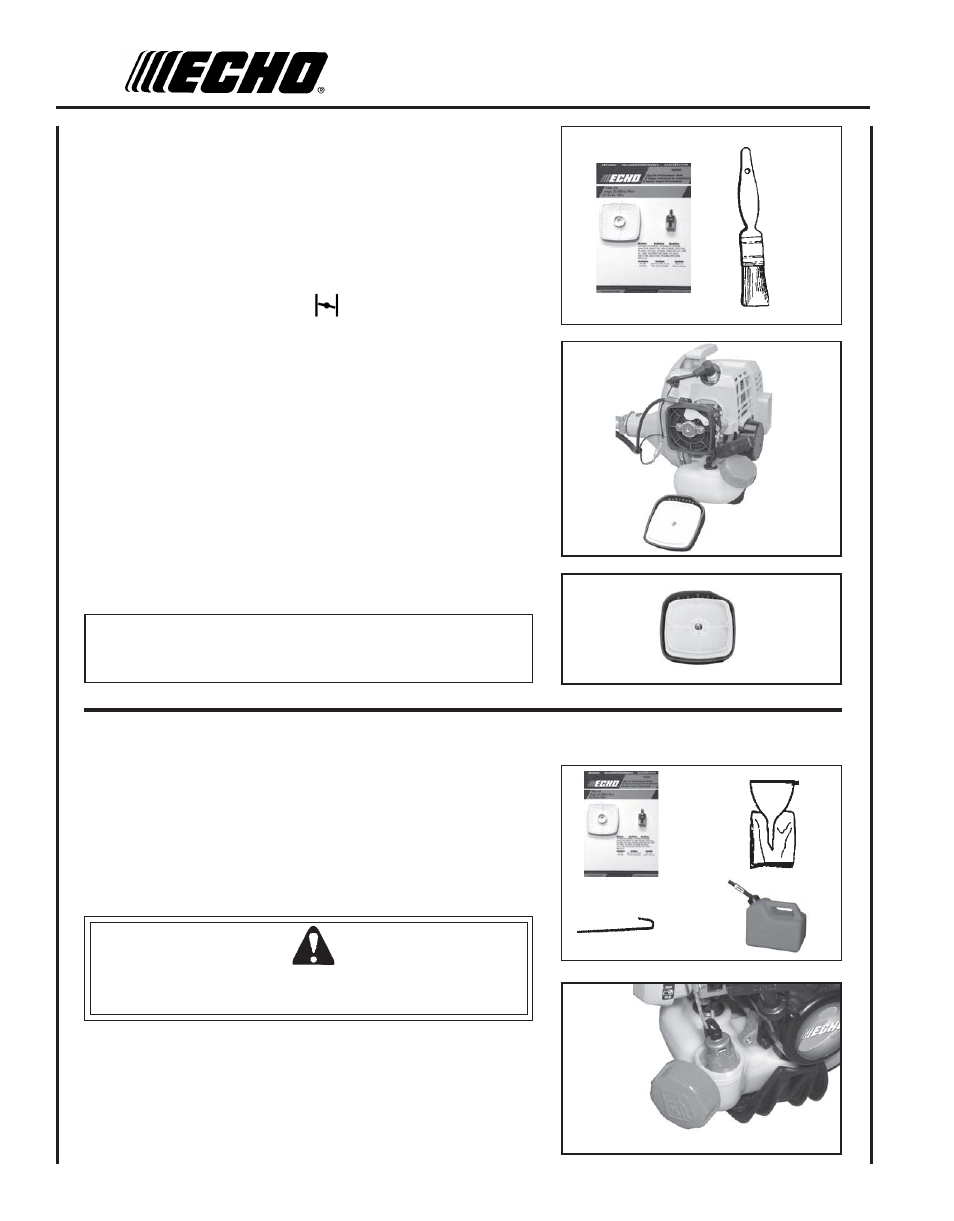 Air filter, Fuel filter, Warning danger | Echo SRM-210SB User Manual | Page 18 / 32